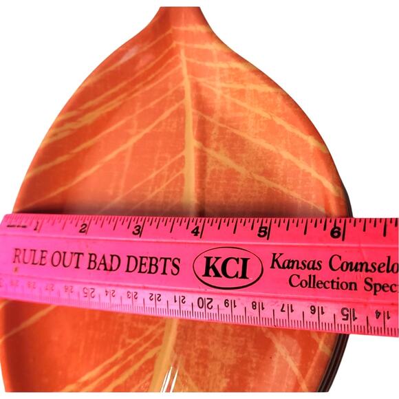 8 Orange & Turquoise Precidio Melamine Leaf 10" X 6" Salad/Dessert Plates - Picture 7 of 7